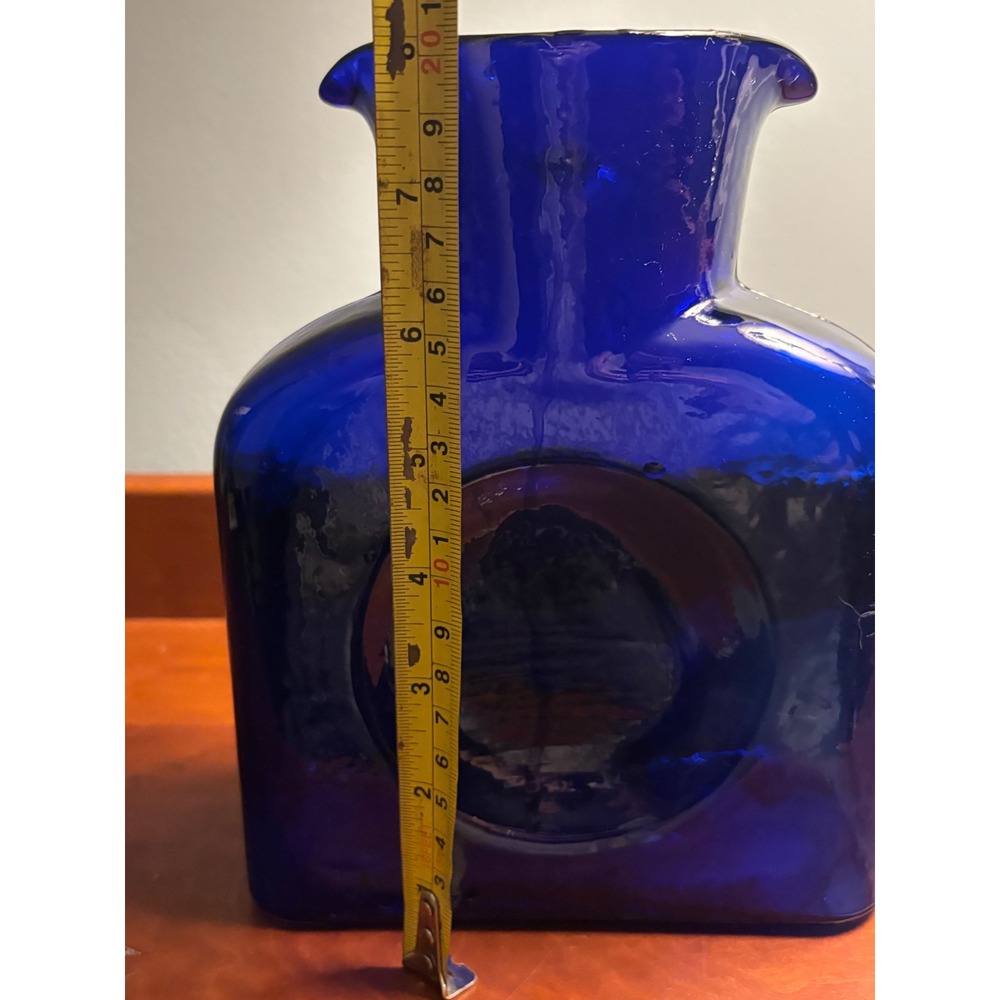 Vintage Blenko 384 Water Bottle Pitcher Cobalt Blue Double Spout Carafe - Picture 9 of 9